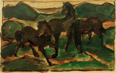 Paarden in de wei I door Franz Marc